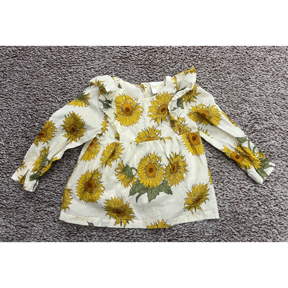 Happy Threads Baby Girl Sunflower Print Ruffle Long Sleeve Cotton Top 12M